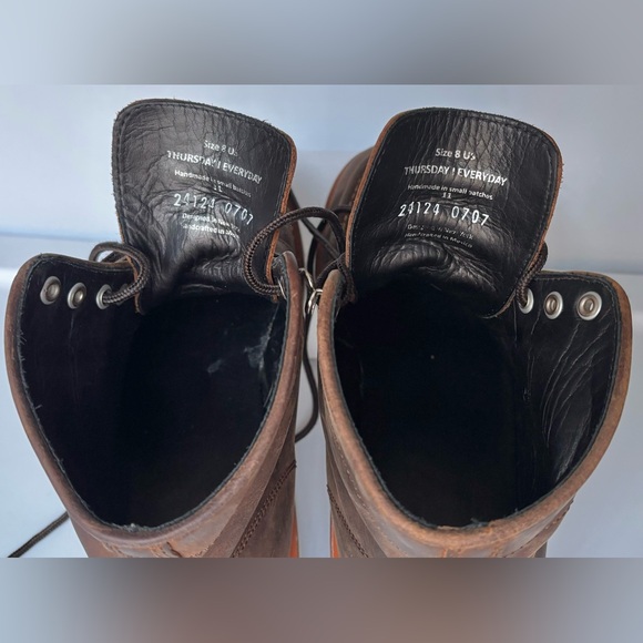 Thursday Boot Company “Diplomat” Distressed Leather Lace Up Brown Boots Size 8 - Picture 8 of 11